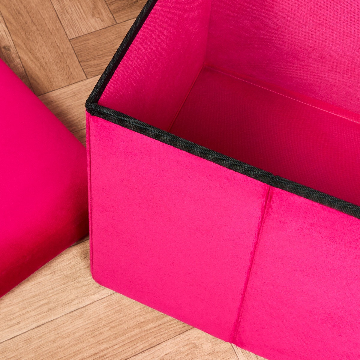 OHS Matte Velvet Foldable Rectangle Storage Ottoman -  Hot Pink  >