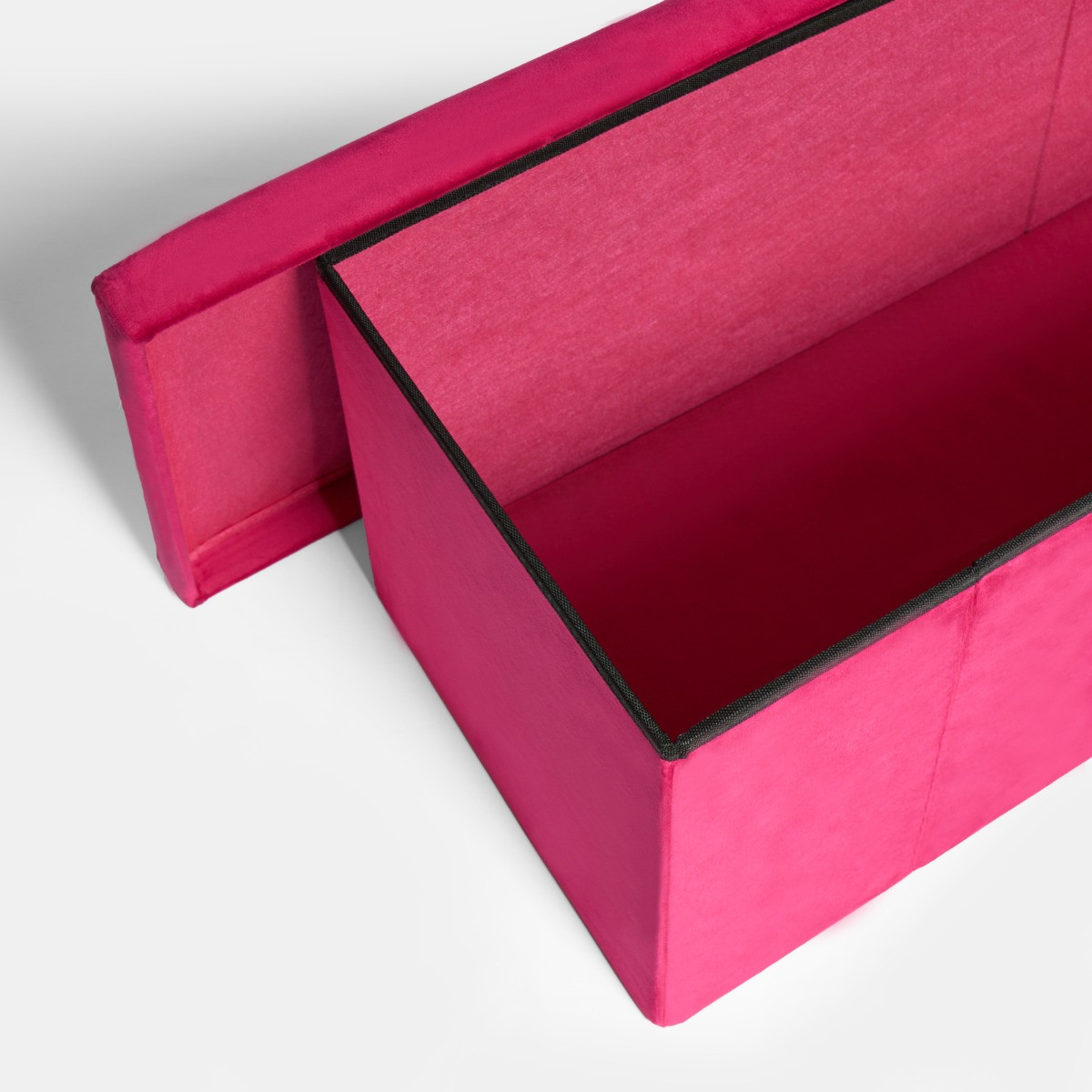 OHS Matte Velvet Foldable Rectangle Storage Ottoman -  Hot Pink  >