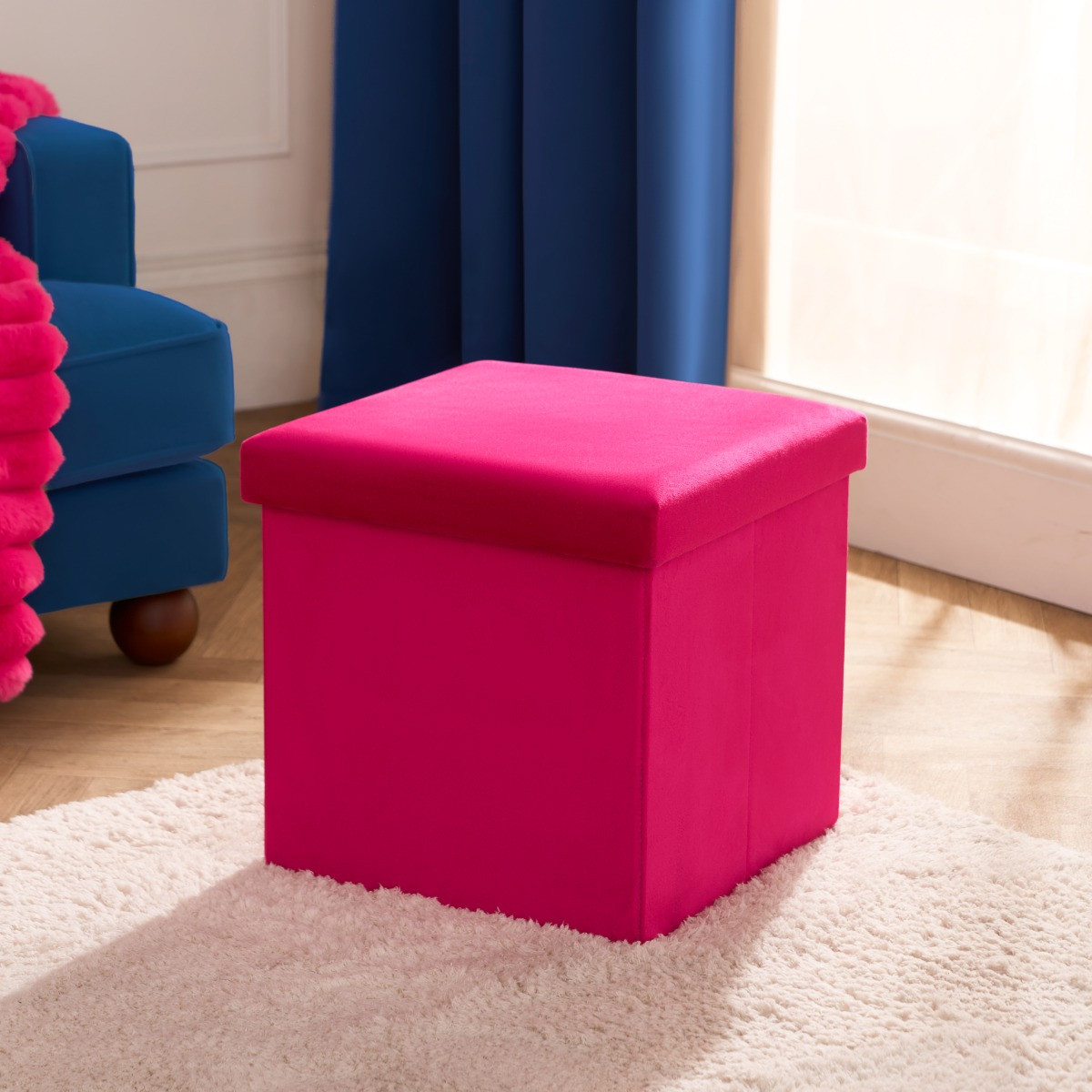 OHS Matte Velvet Foldable Cube Storage Ottoman - Hot Pink >