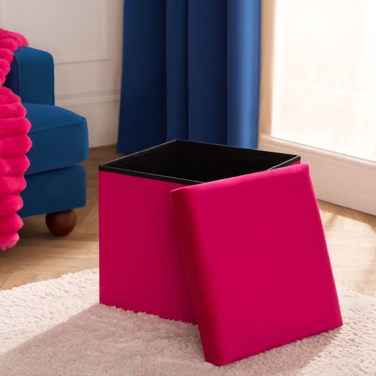 OHS Matte Velvet Foldable Cube Storage Ottoman - Hot Pink >