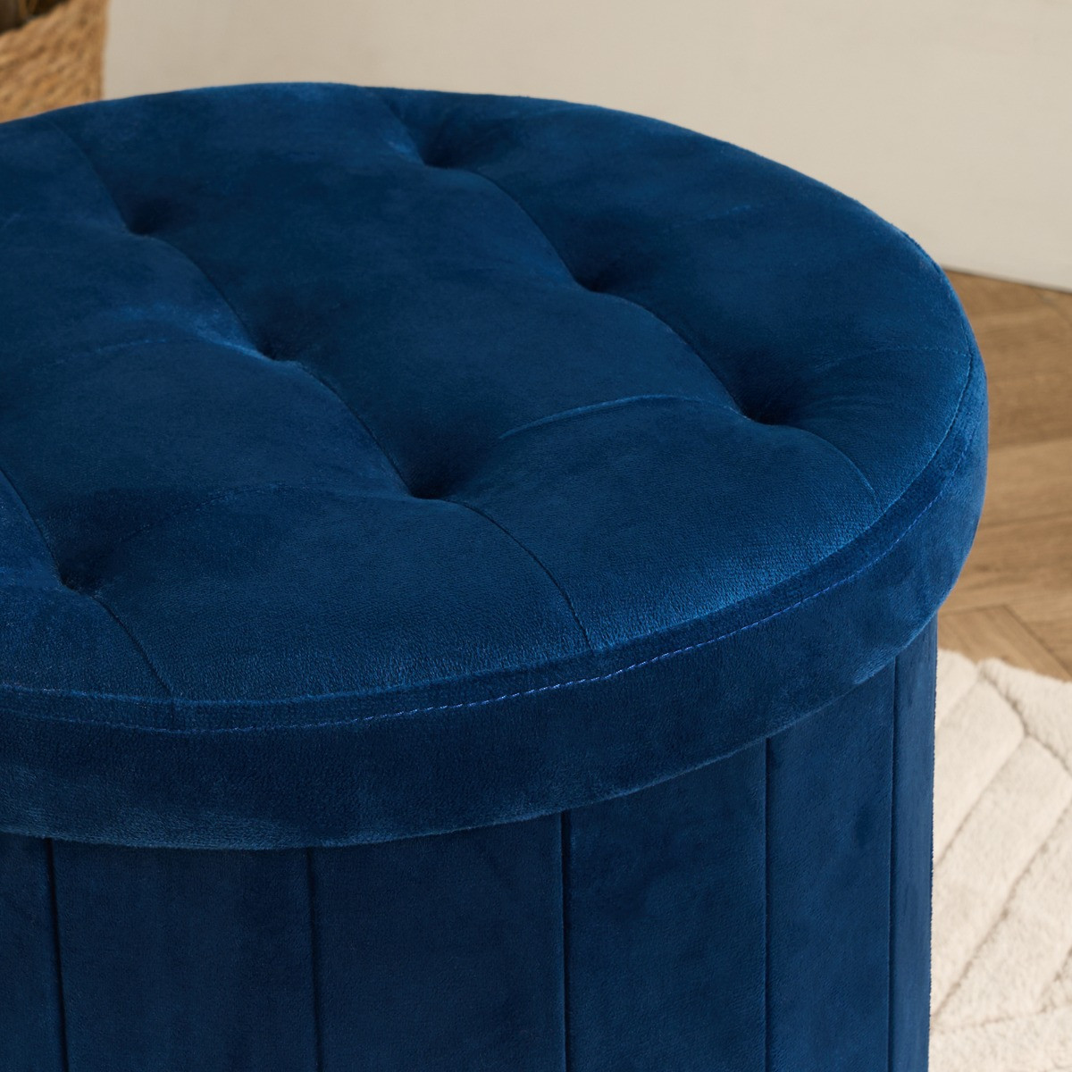 OHS Matte Velvet Round Foldable Storage Ottoman - Teal>
