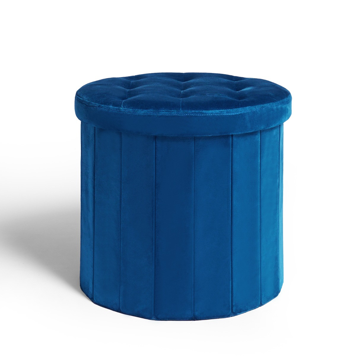 OHS Matte Velvet Round Foldable Storage Ottoman - Teal>