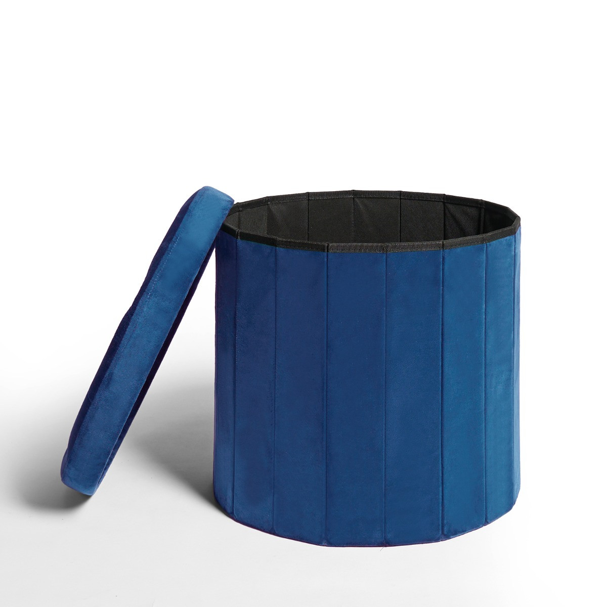 OHS Matte Velvet Round Foldable Storage Ottoman - Teal>