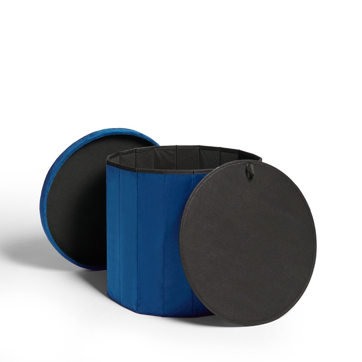 OHS Matte Velvet Round Foldable Storage Ottoman - Teal>