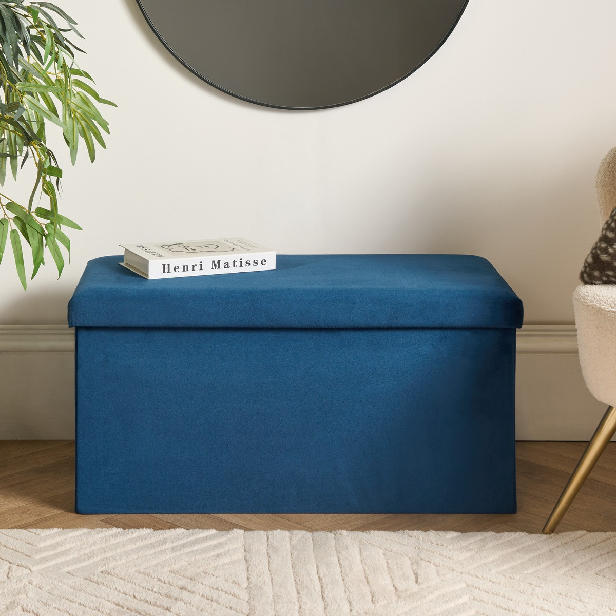 OHS Matte Velvet Foldable Rectangle Storage Ottoman - Teal>