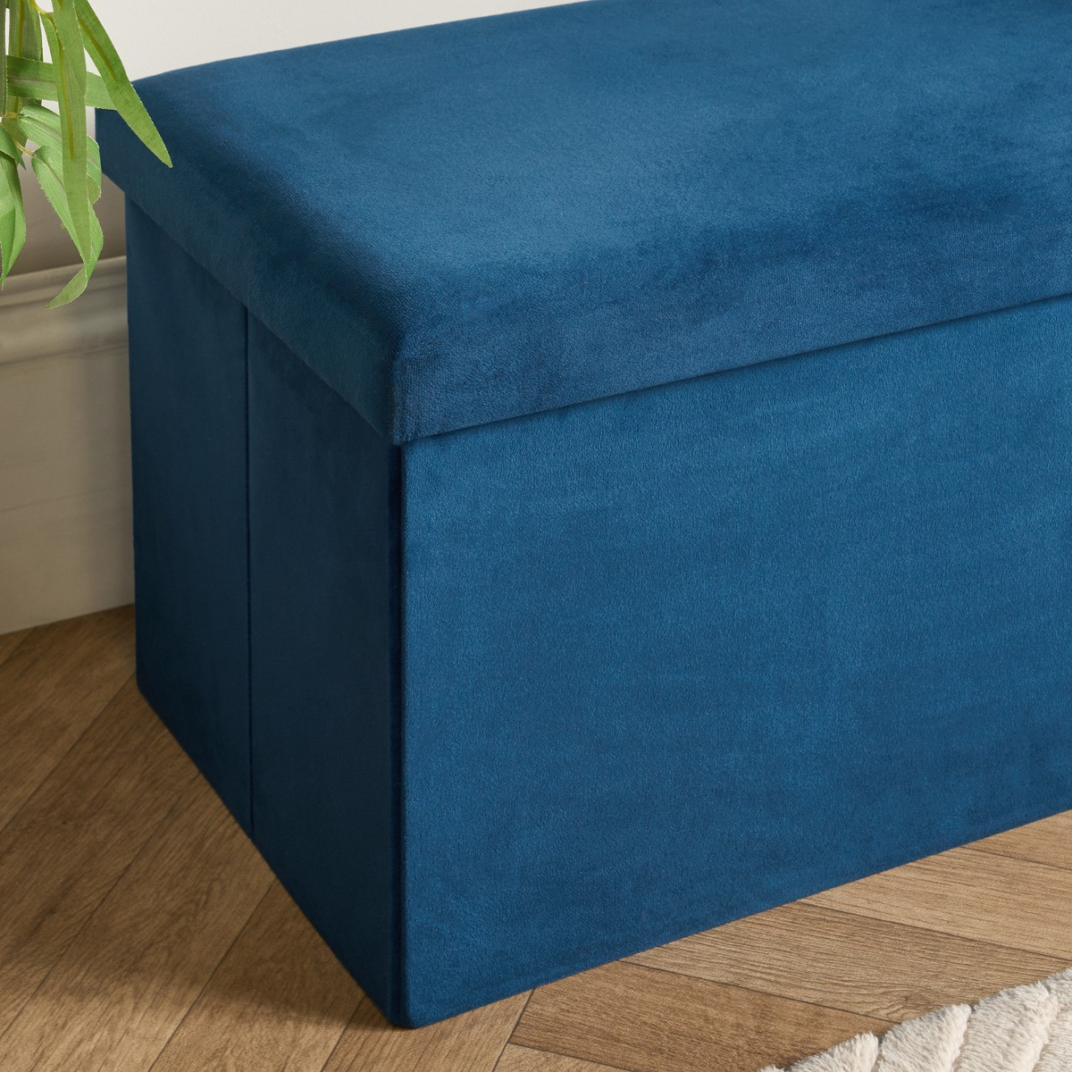 OHS Matte Velvet Foldable Rectangle Storage Ottoman - Teal>