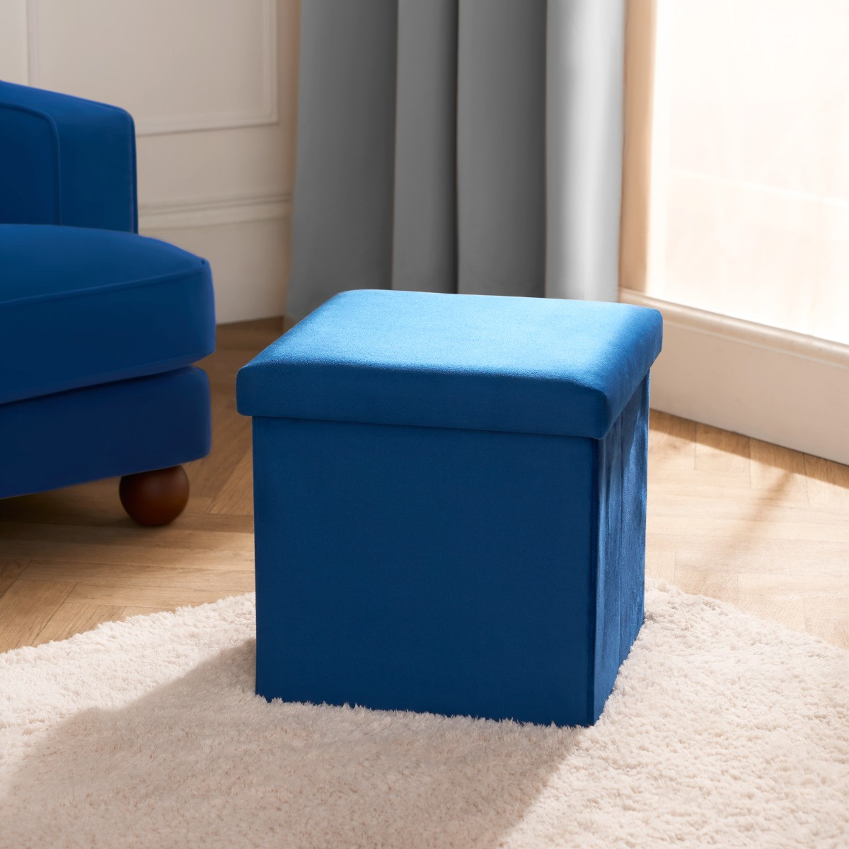 OHS Matte Velvet Foldable Cube Storage Ottoman - Teal>