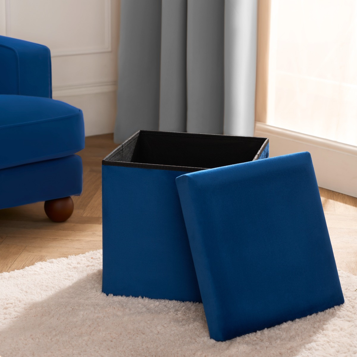 OHS Matte Velvet Foldable Cube Storage Ottoman - Teal>