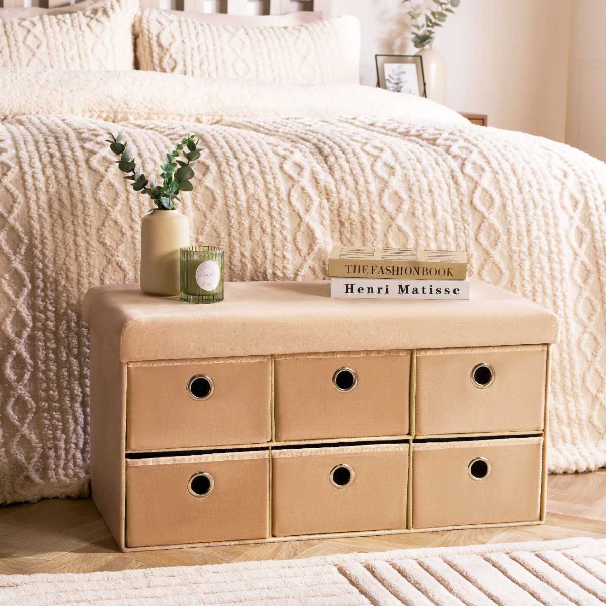 OHS Matte Velvet 6-Drawer Storage Chest - Natural>