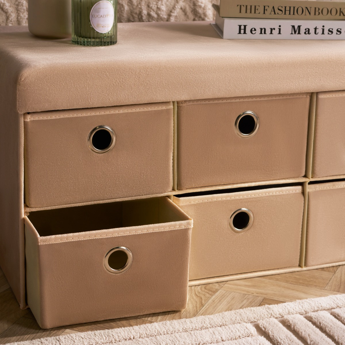 OHS Matte Velvet 6-Drawer Storage Chest - Natural>