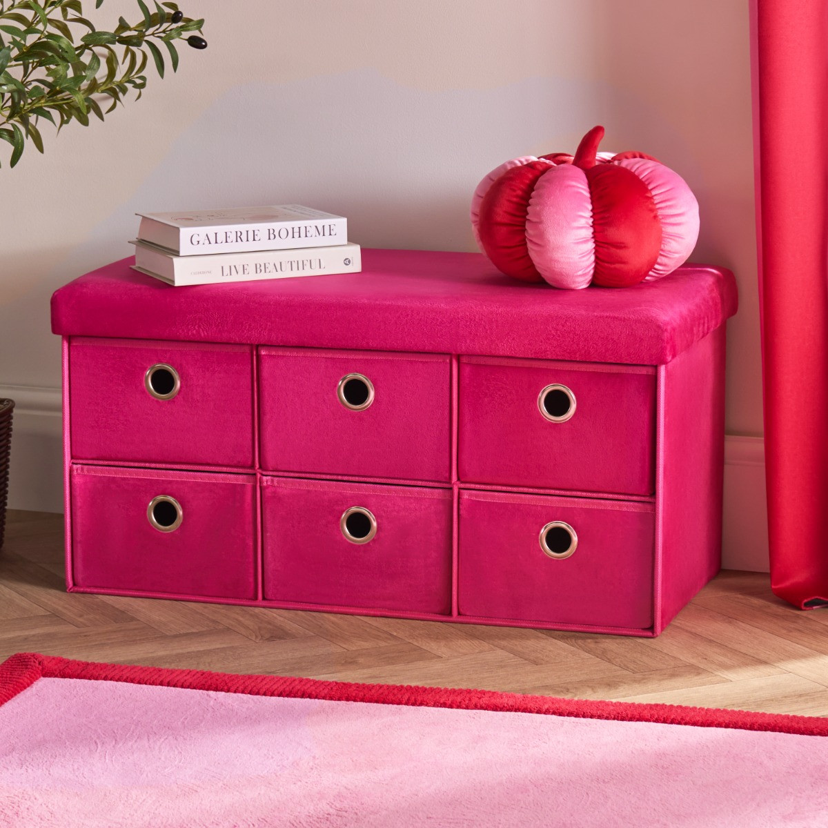OHS Matte Velvet 6-Drawer Storage Chest - Hot Pink>