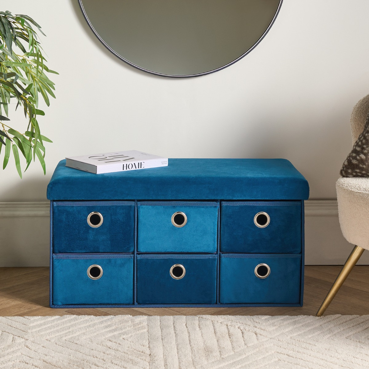 OHS Matte Velvet 6-Drawer Storage Chest - Teal  >
