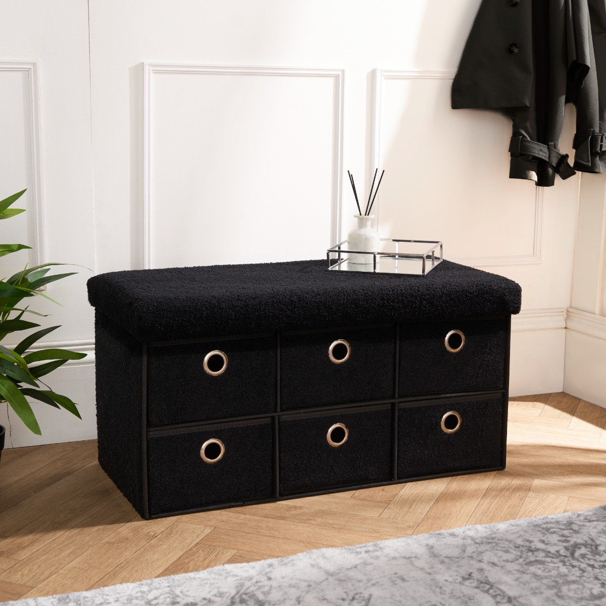 OHS Boucle 6-Drawer Storage Chest - Black>