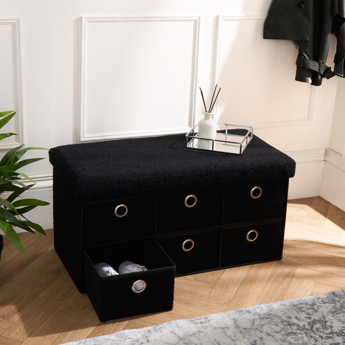 OHS Boucle 6-Drawer Storage Chest - Black>