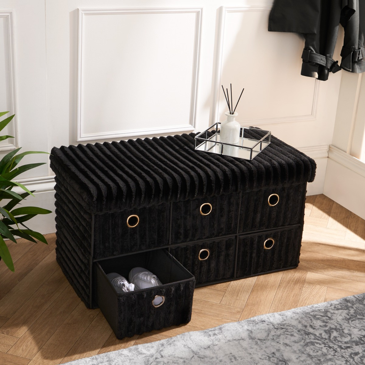 OHS Ribbed 6-Drawer Storage Chest - Black>