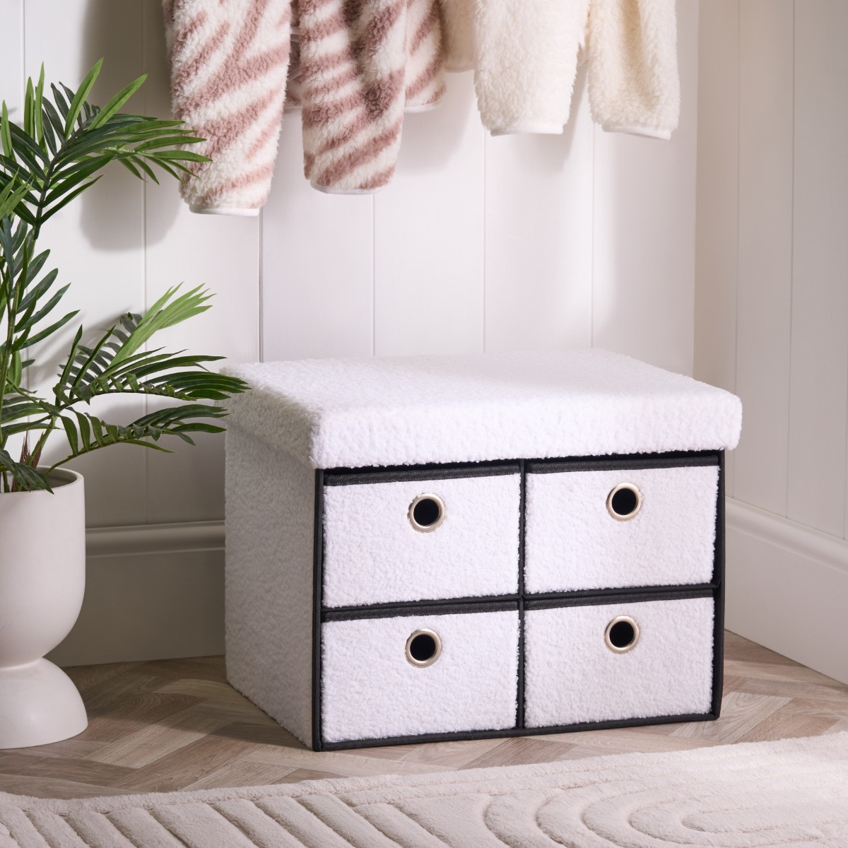OHS Boucle 4-Drawer Storage Chest - White>