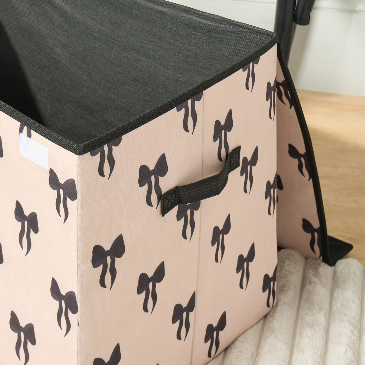 OHS Bow Print Large Collapsible Storage Box With Lid - Monochrome>