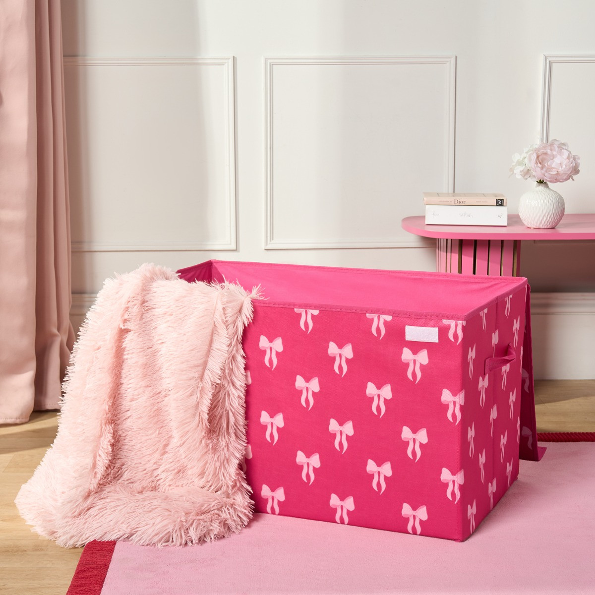 OHS Bow Print Large Collapsible Storage Box With Lid - Hot Pink>