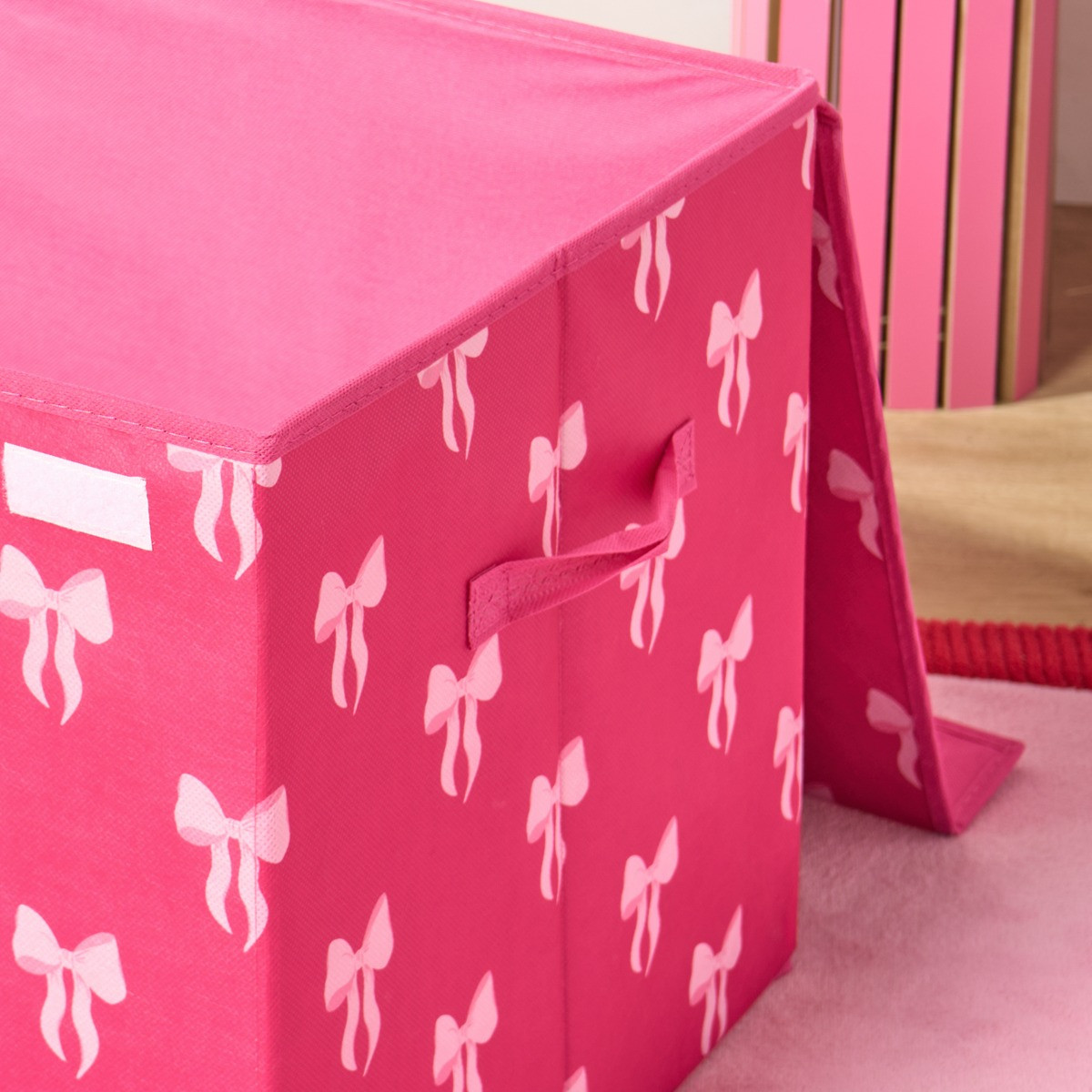 OHS Bow Print Large Collapsible Storage Box With Lid - Hot Pink>