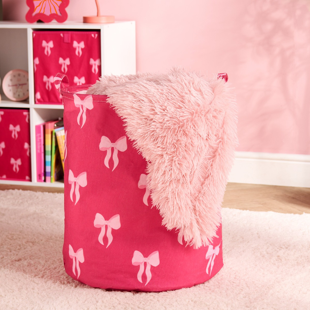 OHS Bow Print Storage Basket -  Hot Pink>