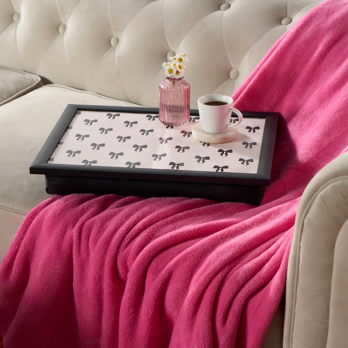 OHS Bow Print Lap Tray - Light Pink/Black>