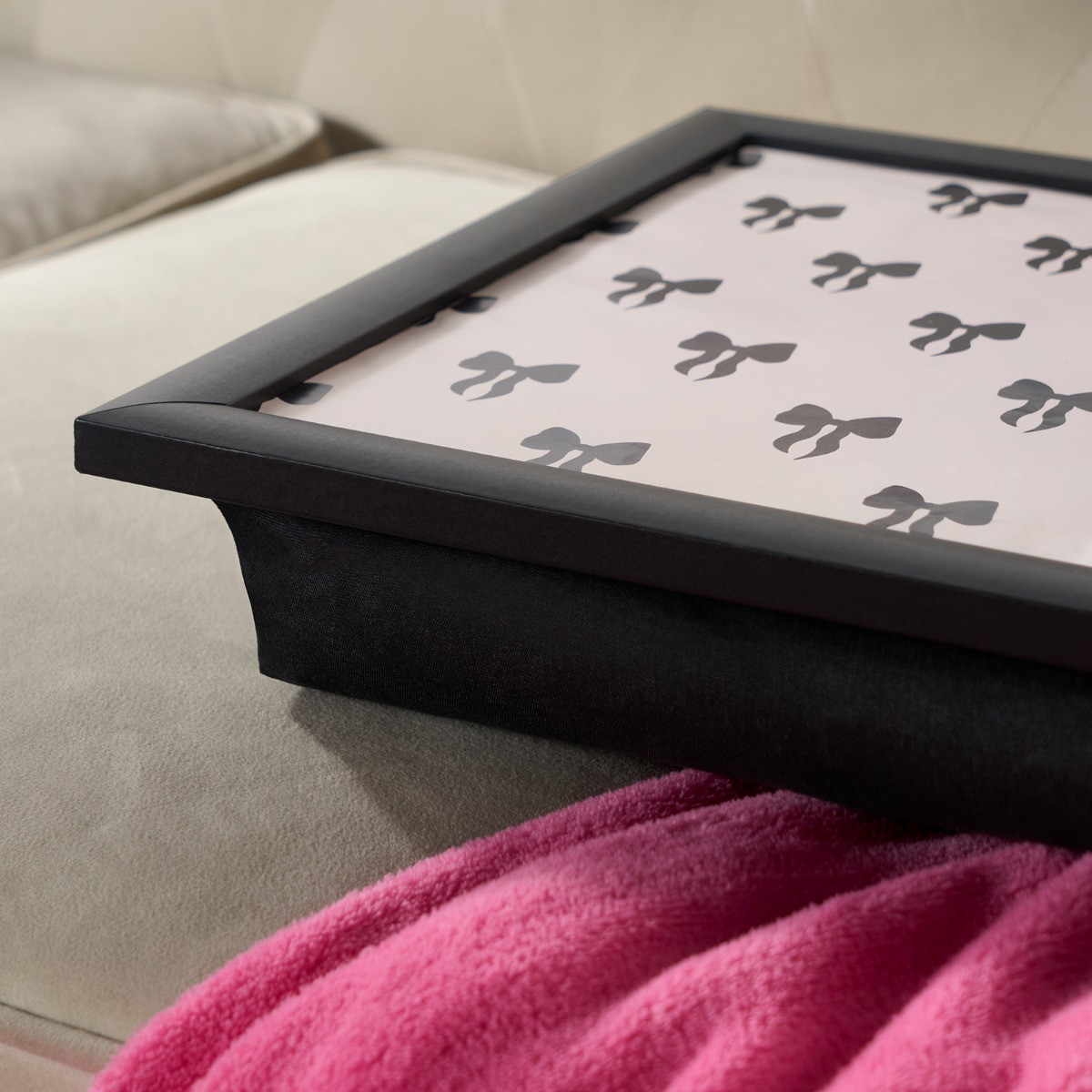 OHS Bow Print Lap Tray - Light Pink/Black>