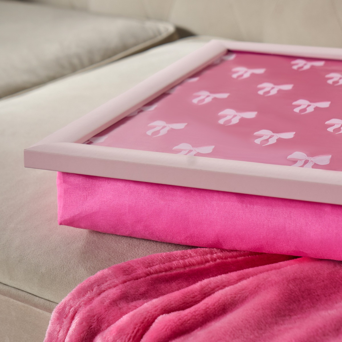 OHS Bow Print Lap Tray - Hot Pink>