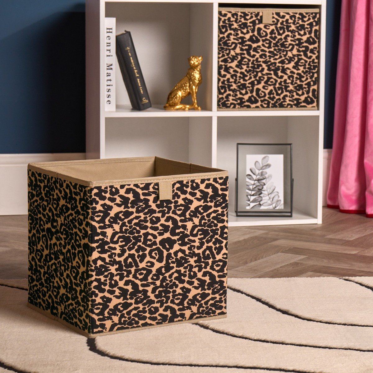 OHS Leopard Print Cube Storage Boxes, Natural - 2 Pack>