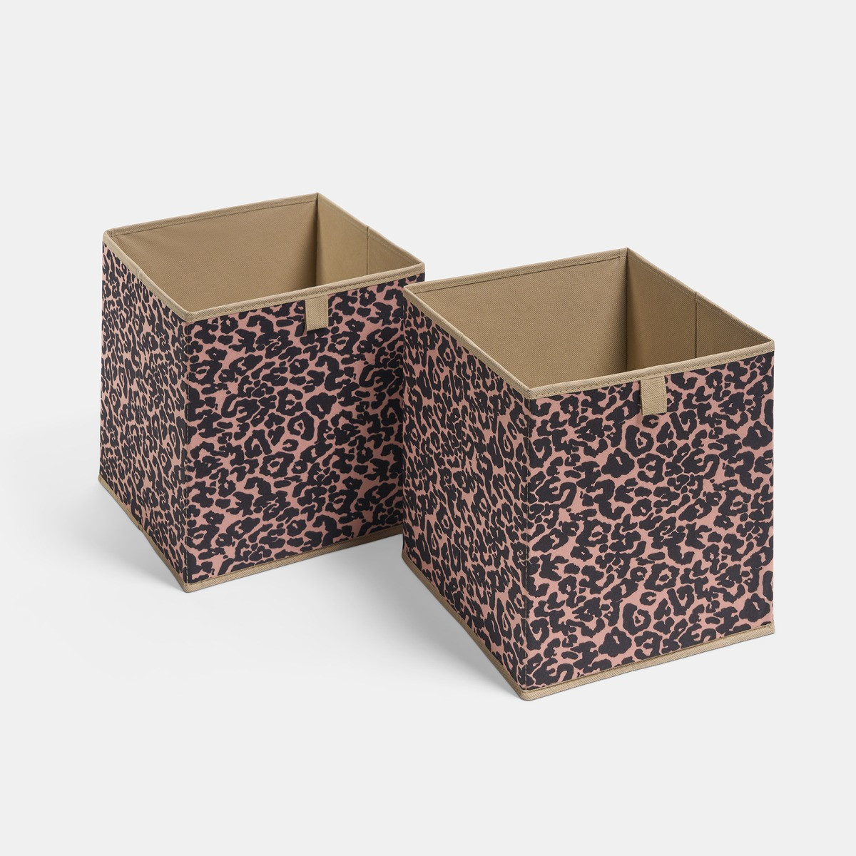 OHS Leopard Print Cube Storage Boxes, Natural - 2 Pack>