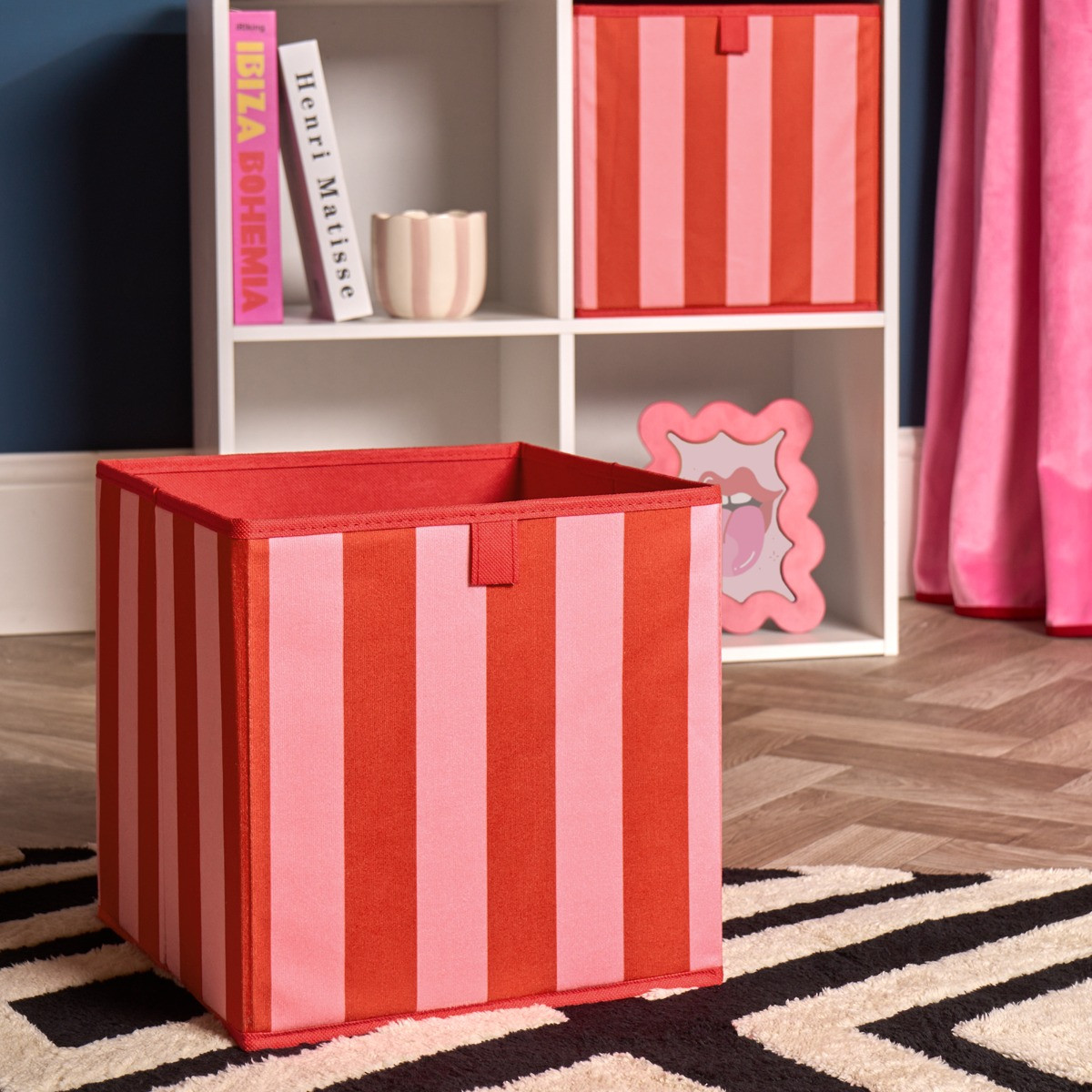 OHS Stripe Print Cube Storage Boxes, Red/Pink - 2 Pack>