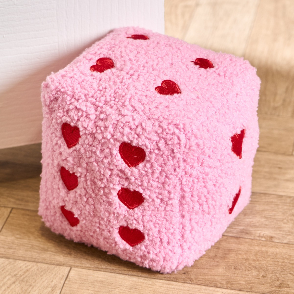 OHS Boucle Heart Print Dice Doorstop - Pink/Red>