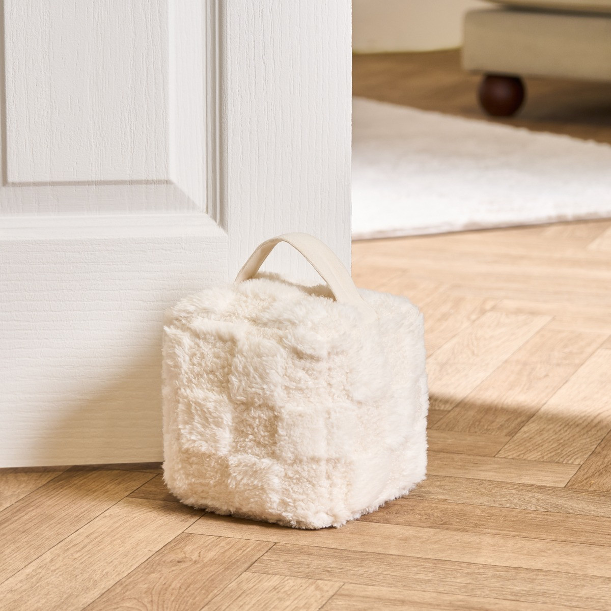 OHS Checkered Cube Doorstop - Cream>