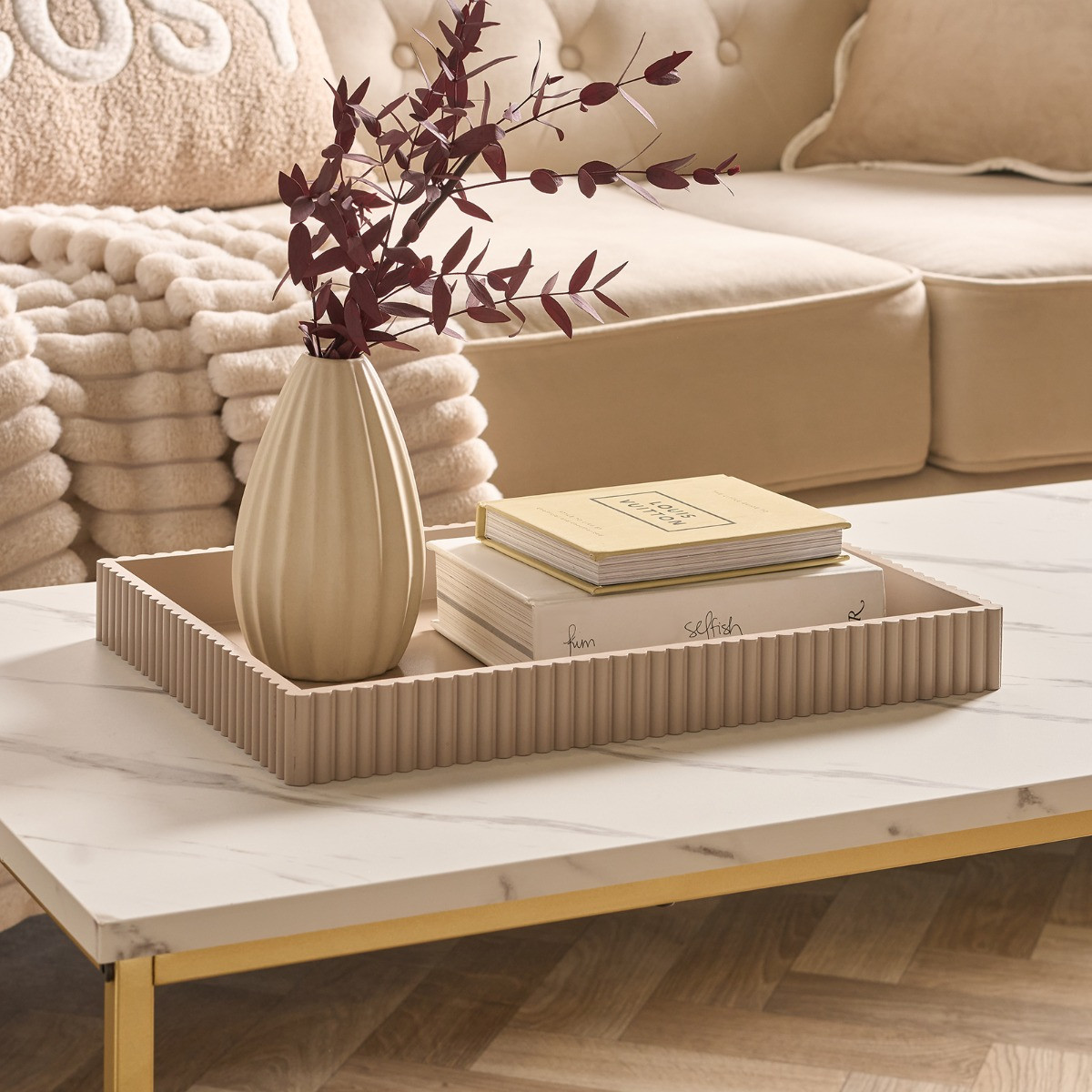 OHS Rectangle Ribbed Tray - Natural>