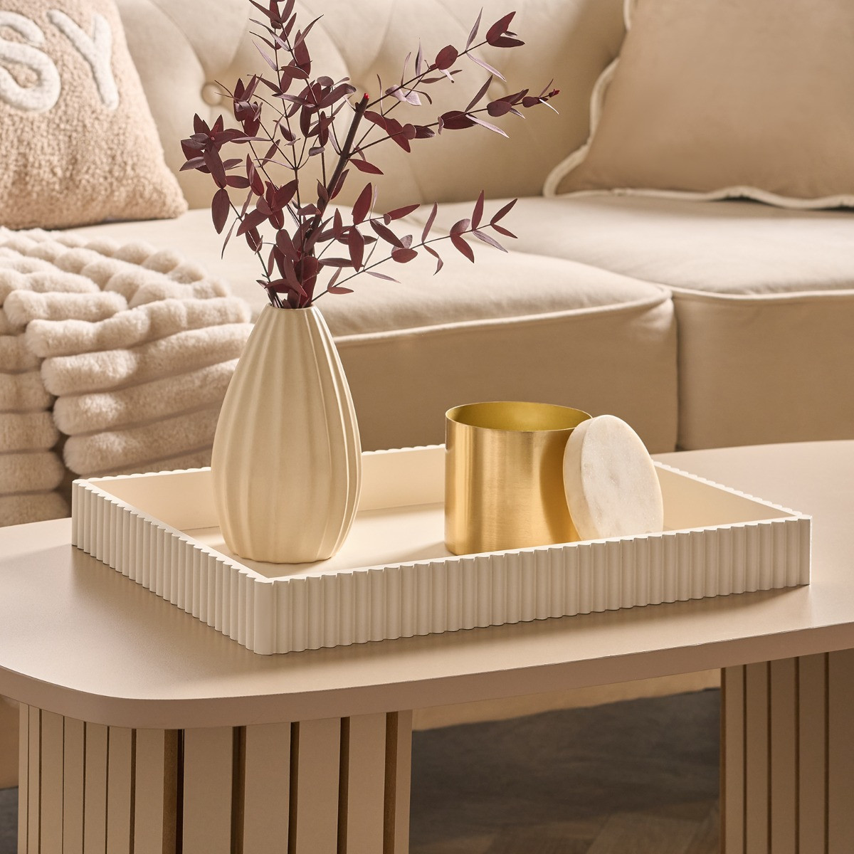 OHS Rectangle Ribbed Tray - Cream>