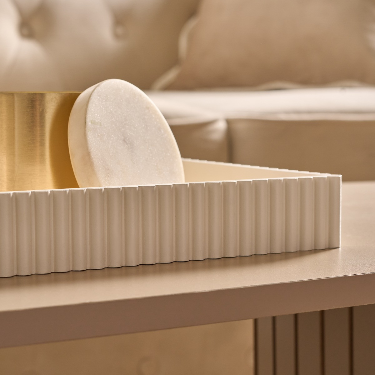 OHS Rectangle Ribbed Tray - Cream>