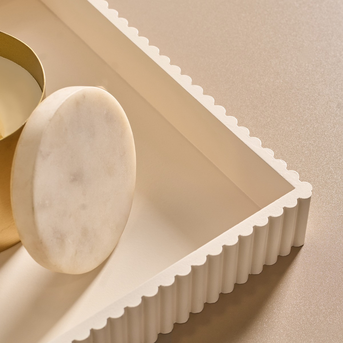 OHS Rectangle Ribbed Tray - Cream>