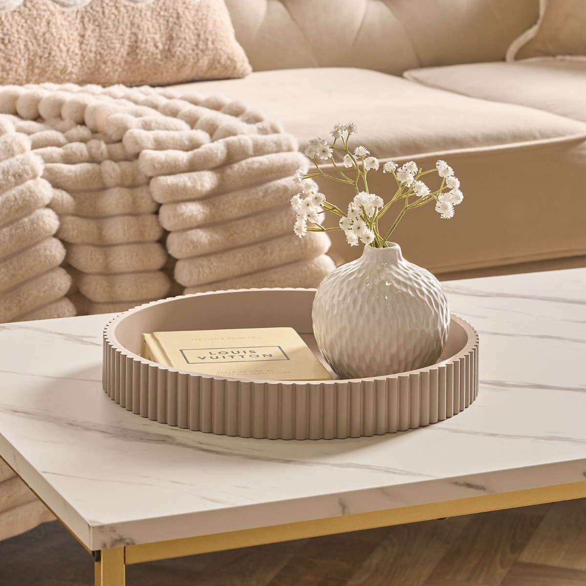 OHS Round Ribbed Tray - Natural >
