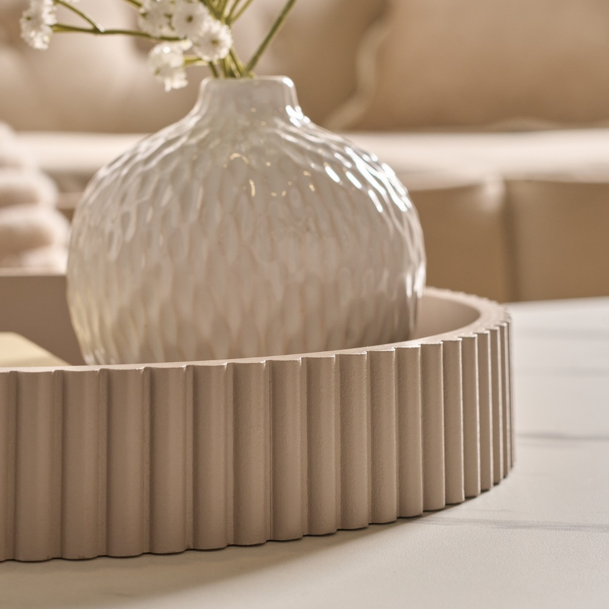 OHS Round Ribbed Tray - Natural >