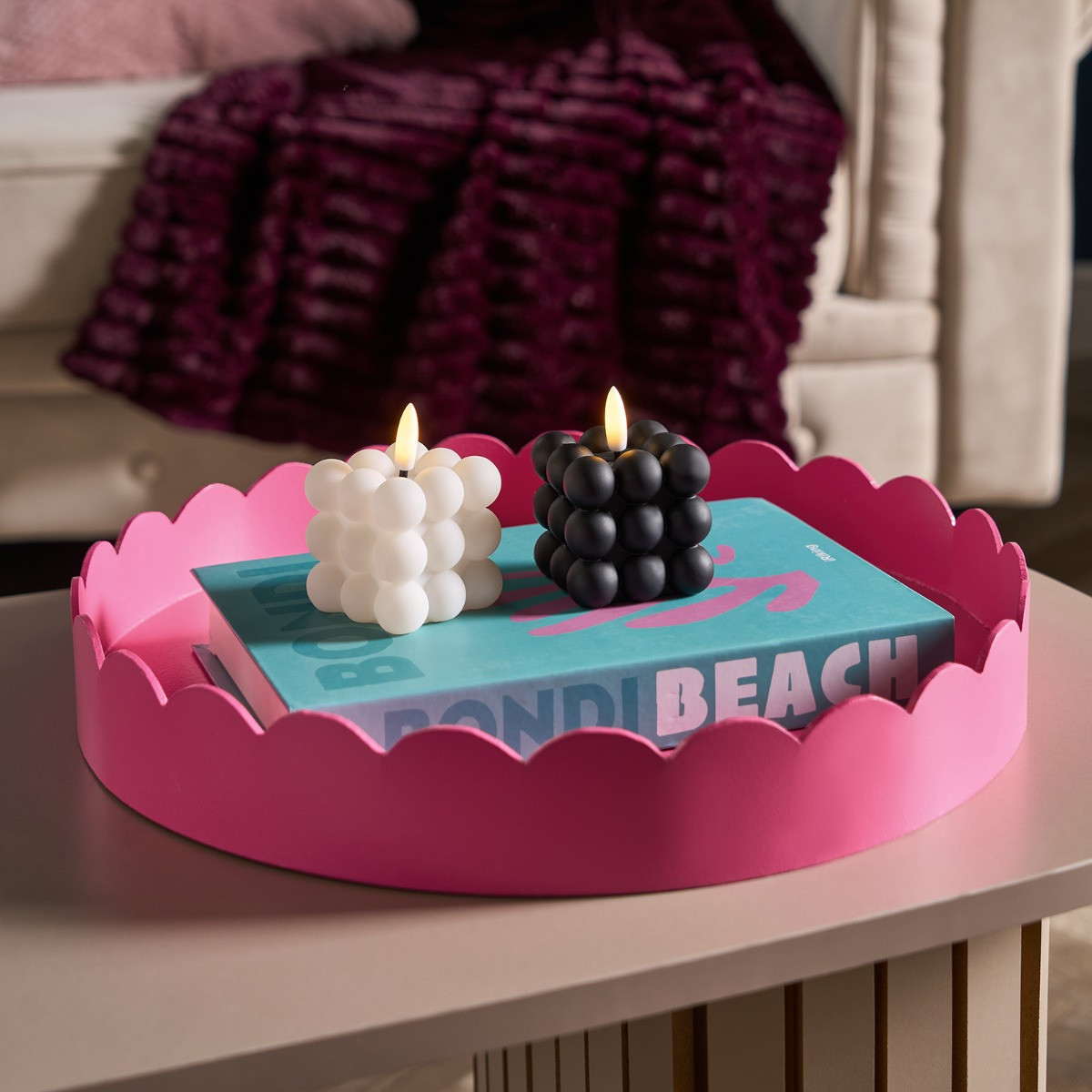 OHS Round Scallop Tray - Hot Pink>