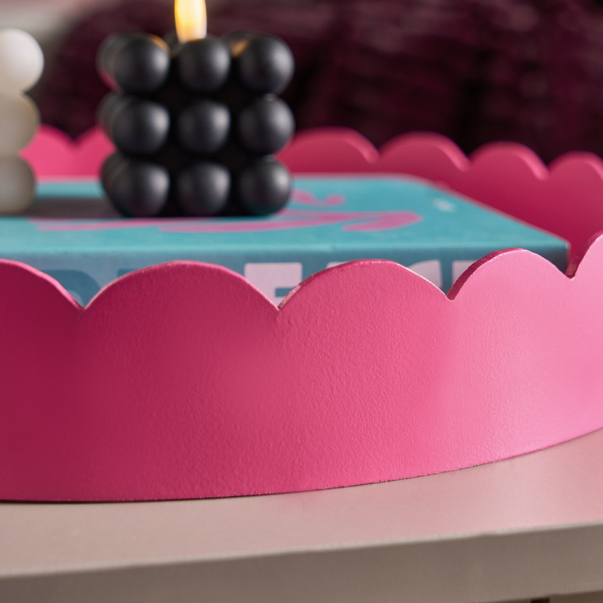 OHS Round Scallop Tray - Hot Pink>