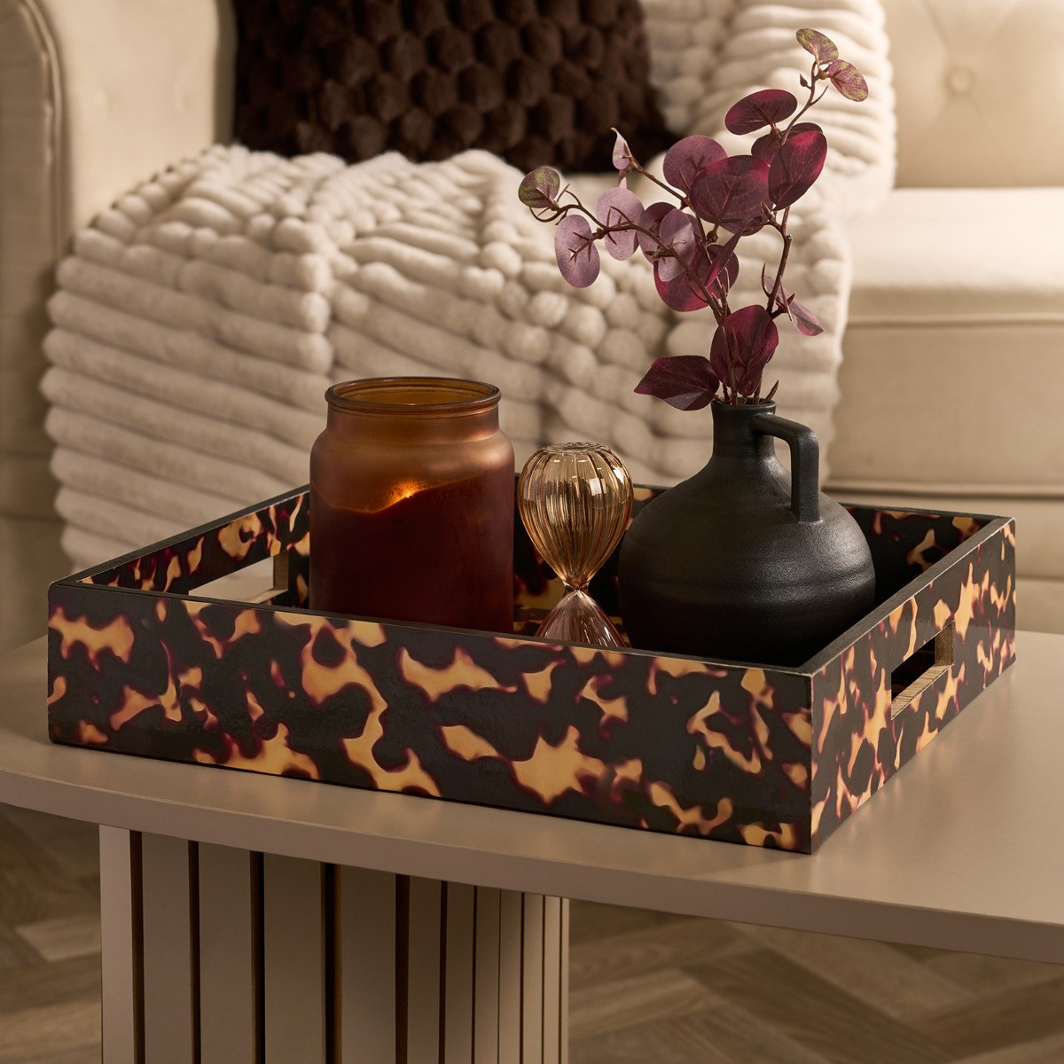 OHS Rectangle Abstract Leopard Print Tray - Brown/Natural>
