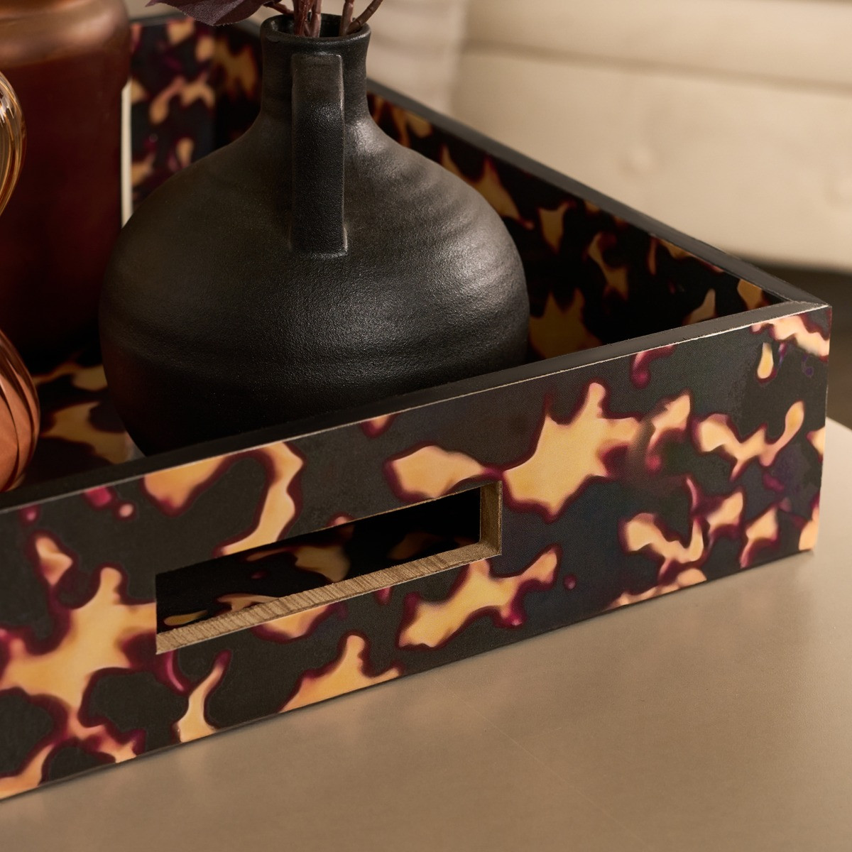 OHS Rectangle Abstract Leopard Print Tray - Brown/Natural>