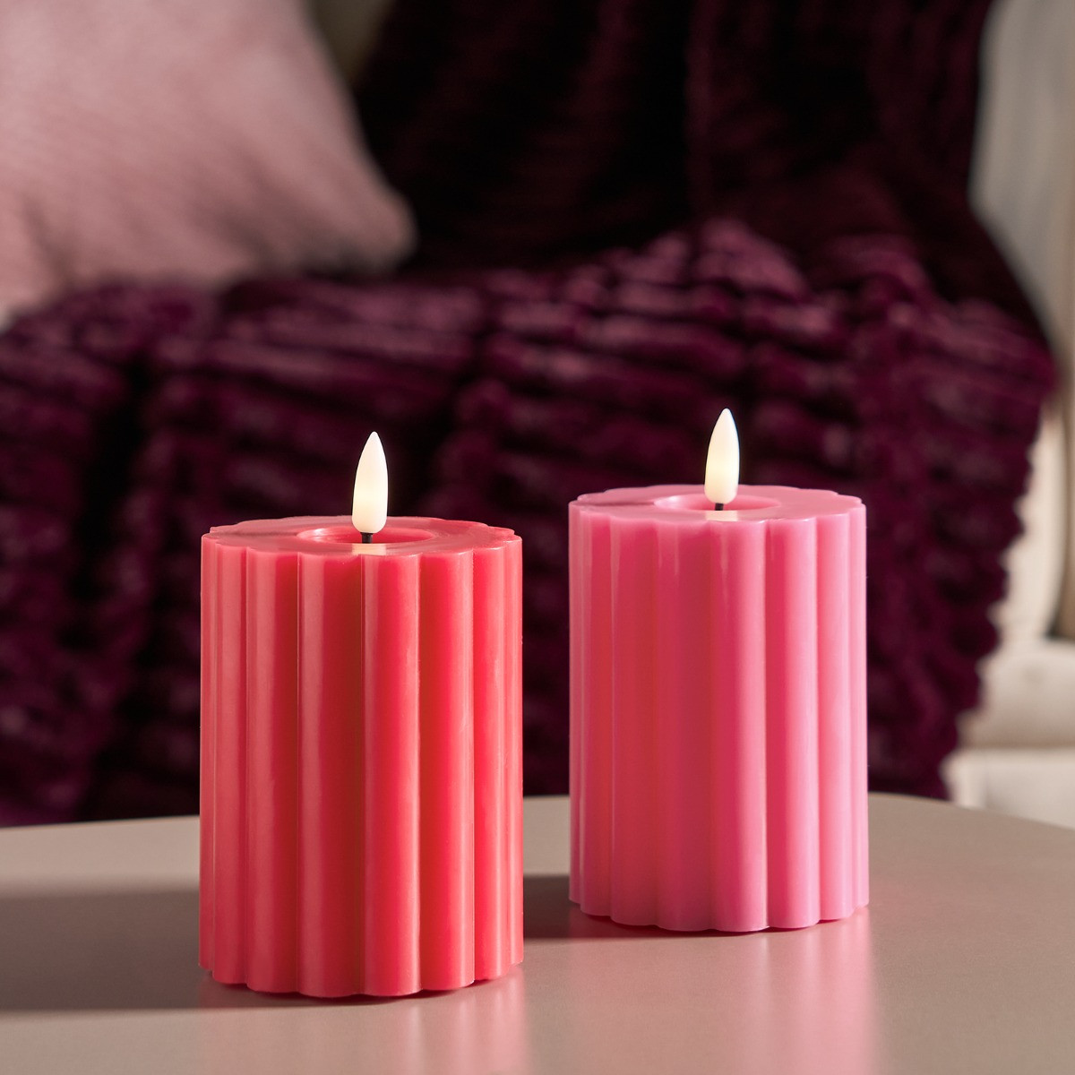 OHS LED Ribbed Candle, Red/Pink - 2 Pack>