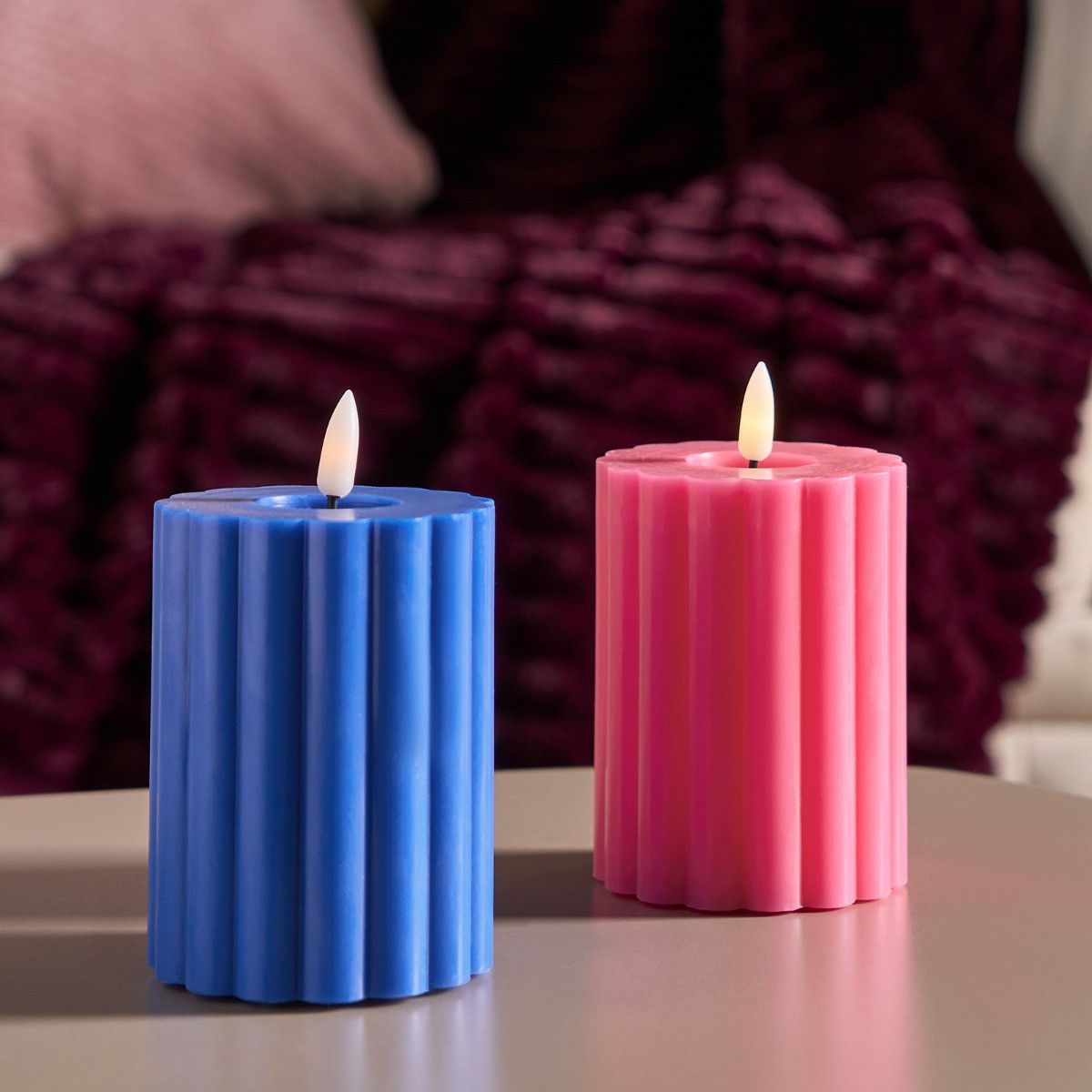OHS LED Ribbed Candle, Blue/Pink - 2 Pack>