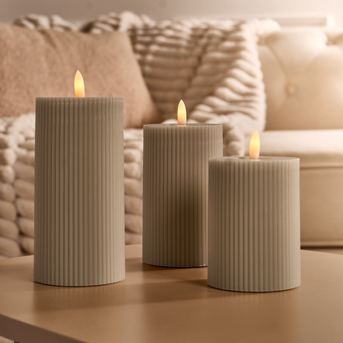 OHS LED Ribbed Candle, Natural - 3 Pack>