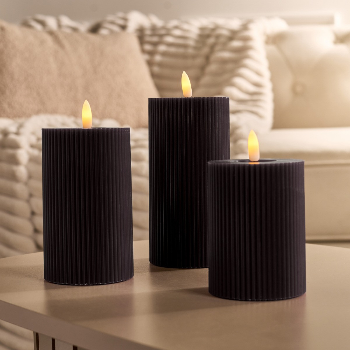 OHS LED Ribbed Candle, Black - 3 Pack>