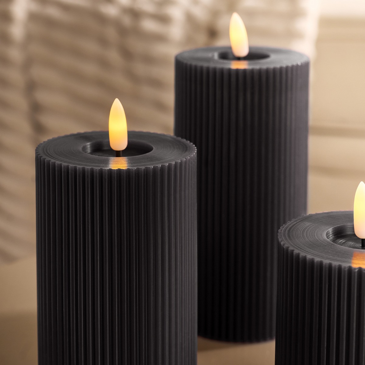 OHS LED Ribbed Candle, Black - 3 Pack>