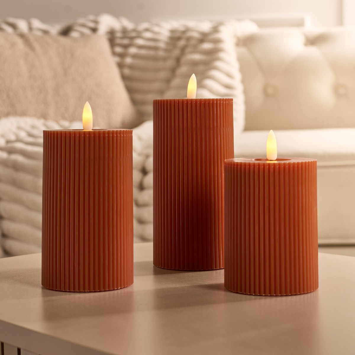 OHS LED Ribbed Candle, Rust - 3 Pack>