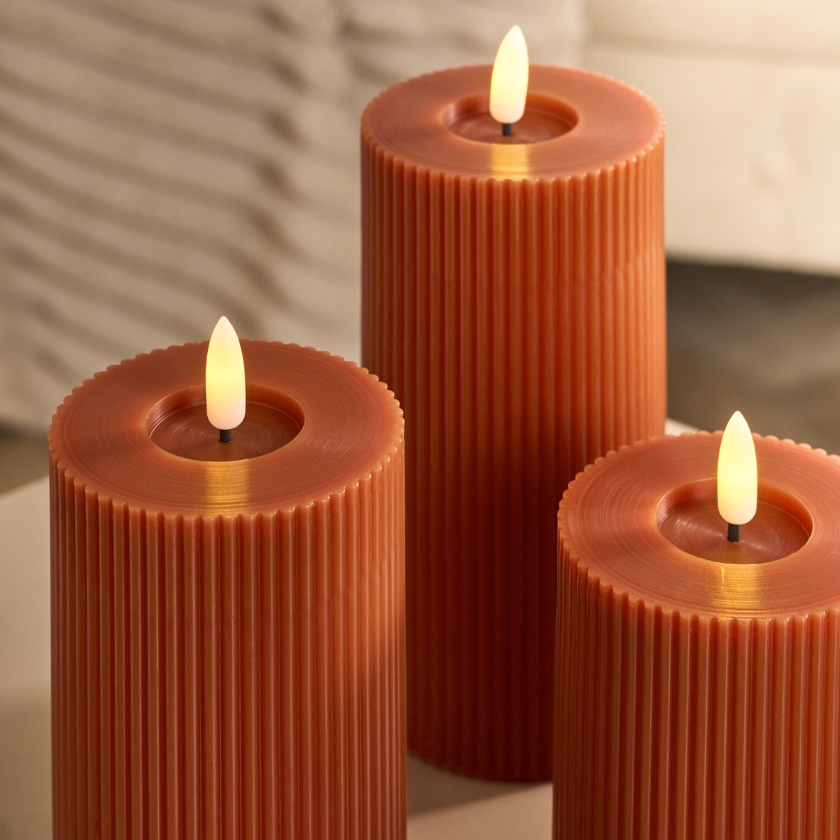 OHS LED Ribbed Candle, Rust - 3 Pack>