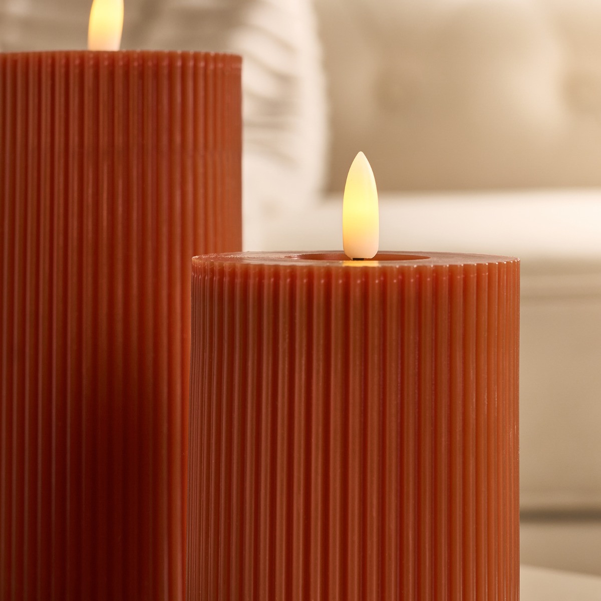 OHS LED Ribbed Candle, Rust - 3 Pack>